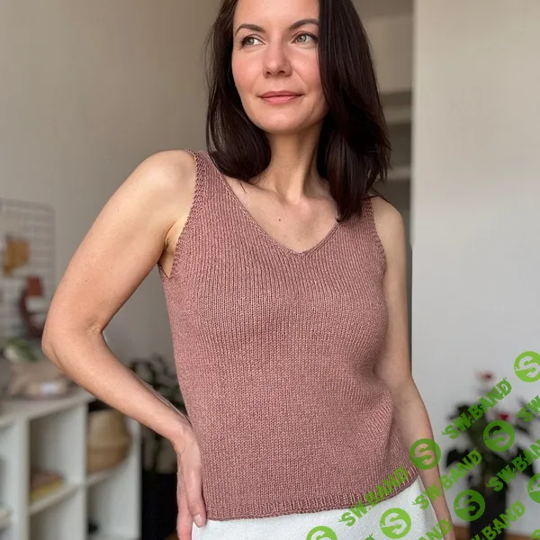 [Вязание] Вязаный топ спицами с V-вырезом (XXS–6XL, сверху вниз) Vivien Top [Вяжи.ру]