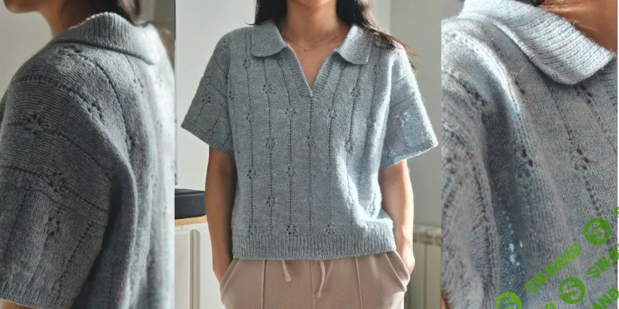 [Вязание] Женское поло с ажурным узором Cloudy Summer Top [Вяжи.ру] [Goyoknits]