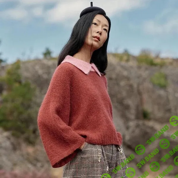 [Вязание] Женственная блуза с красивым контрастным воротником Laakso, вязаная спицами сверху [Вяжи.ру] [Camille Romano]