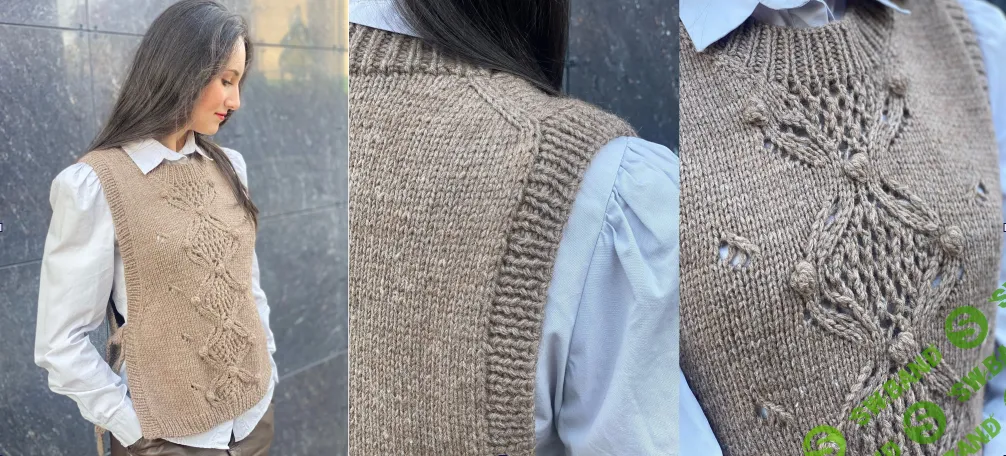 [Вязание] Жилет-манишка Rhombus grid в технике японское плечо [Виктория Морозова]