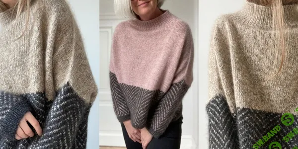 [Вяжи.ру, Aegyo knit] Свитер со спущенным плечом и жаккардовым узором елочкой Jeol (2024)