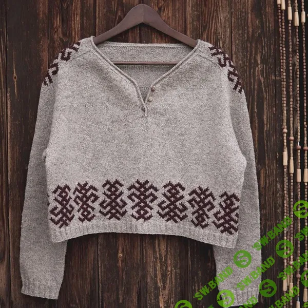 [Вяжи.ру, Elena Solier Jansа] Стильный пуловер интересной конструкции с жаккардом Niubo (2024)