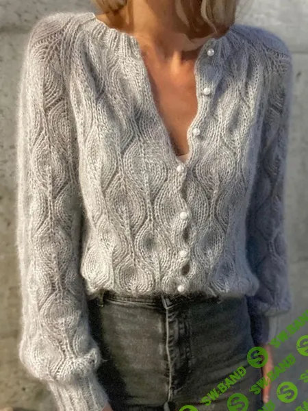 [Вяжи.ру, Knitting for olive] Кардиган узором листья, вязанный спицами сверху Olive (2025)