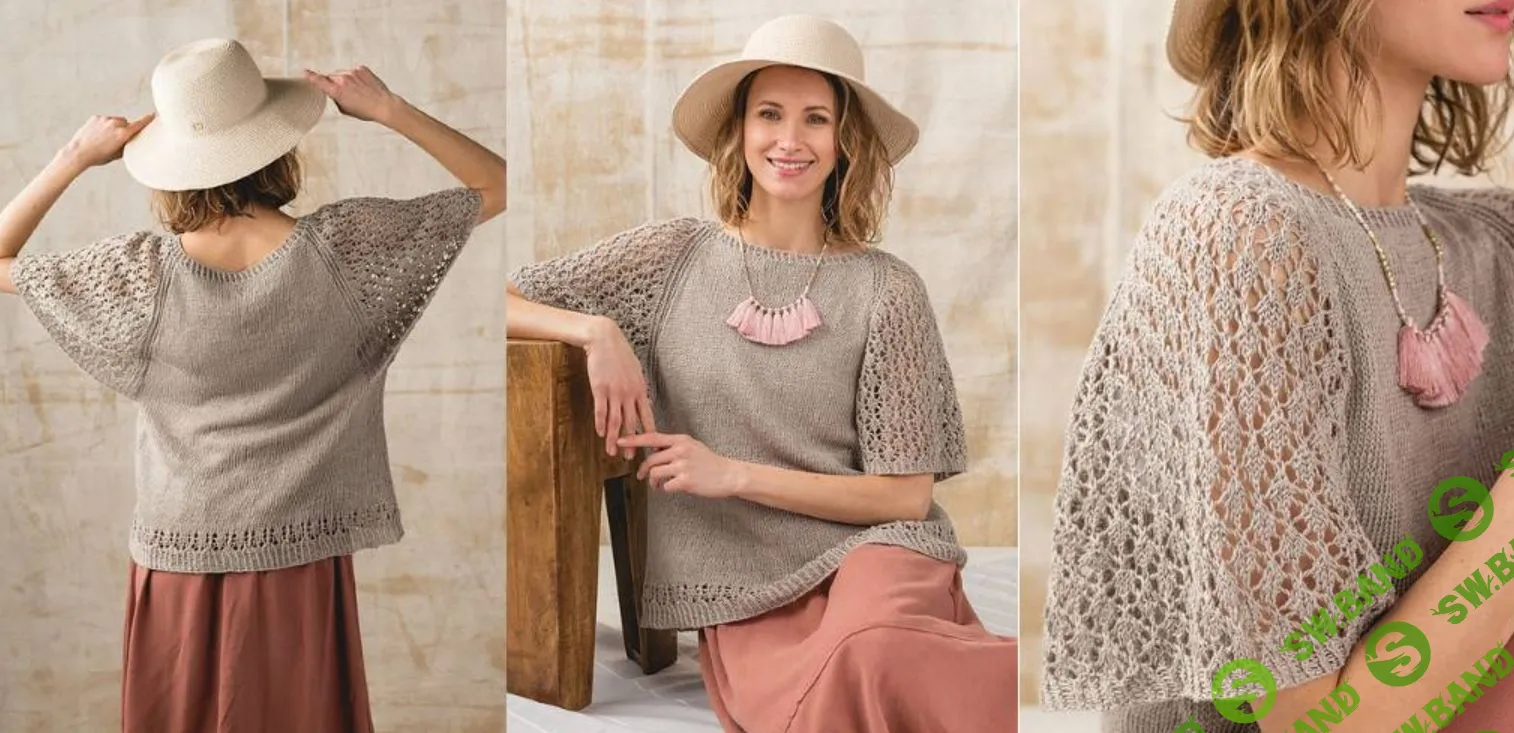 [Вяжи.ру] Топ с ажурными рукавами Malaquite (2023)