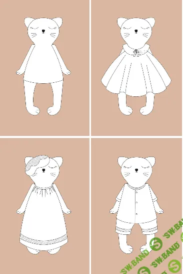 [Выкройки легко] Выкройка кошки-сплюшки с набором одежды для сна. Коллекция с котиками «Миу» (2024)