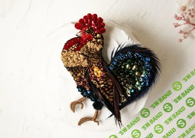 [Вышивка] Брошь Золотой петушок [Ксения Соболева]