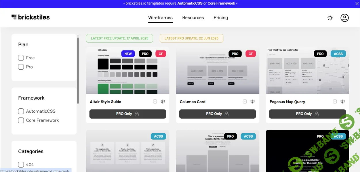 [WP] BrickStiles — библиотека шаблонов и wireframes для визуального конструктора Bricks Builder [brickstiles.io]
