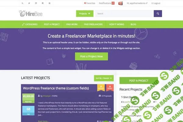 [WP] HireBee v.1.3.7 - шаблон фриланс сайта для WordPress