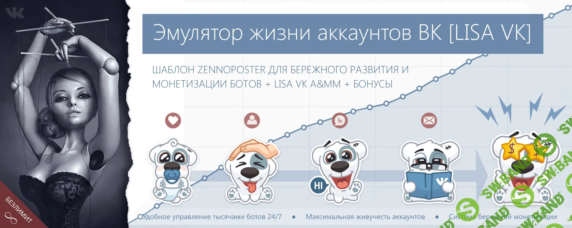 [ZennoPoster] Эмулятор жизни аккаунтов ВК [LISA VK] + Рассылка ЛС по базе ЦА + Автоответчик & LMM + БОНУСЫ