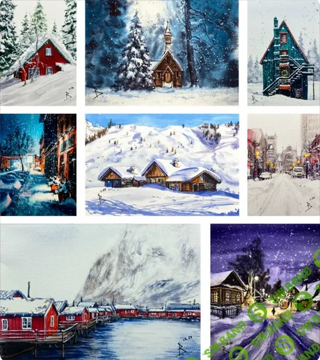 Зимние домики (Тариф Самостоятельный) [Школа рисования "Беркана"] [Кира Бондарева]