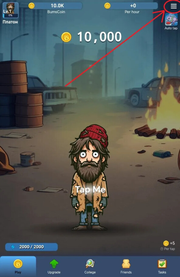 Как сменить язык в Bums?